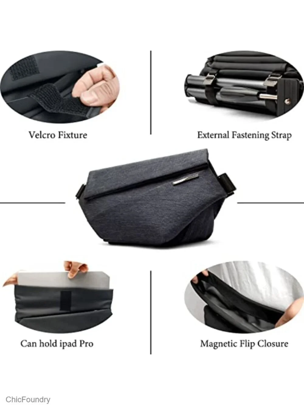 Expandable 5-6L Sling Bag with Five Zones, YKK Zipper and Mag-Snap, Men's